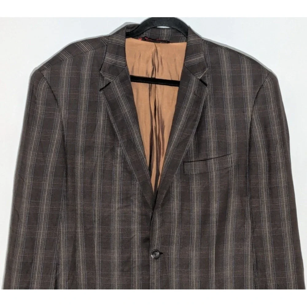 Pronto Moda Elite Tan Silk Bamboo Blend Woven Texture Classic Blazer Size 42L